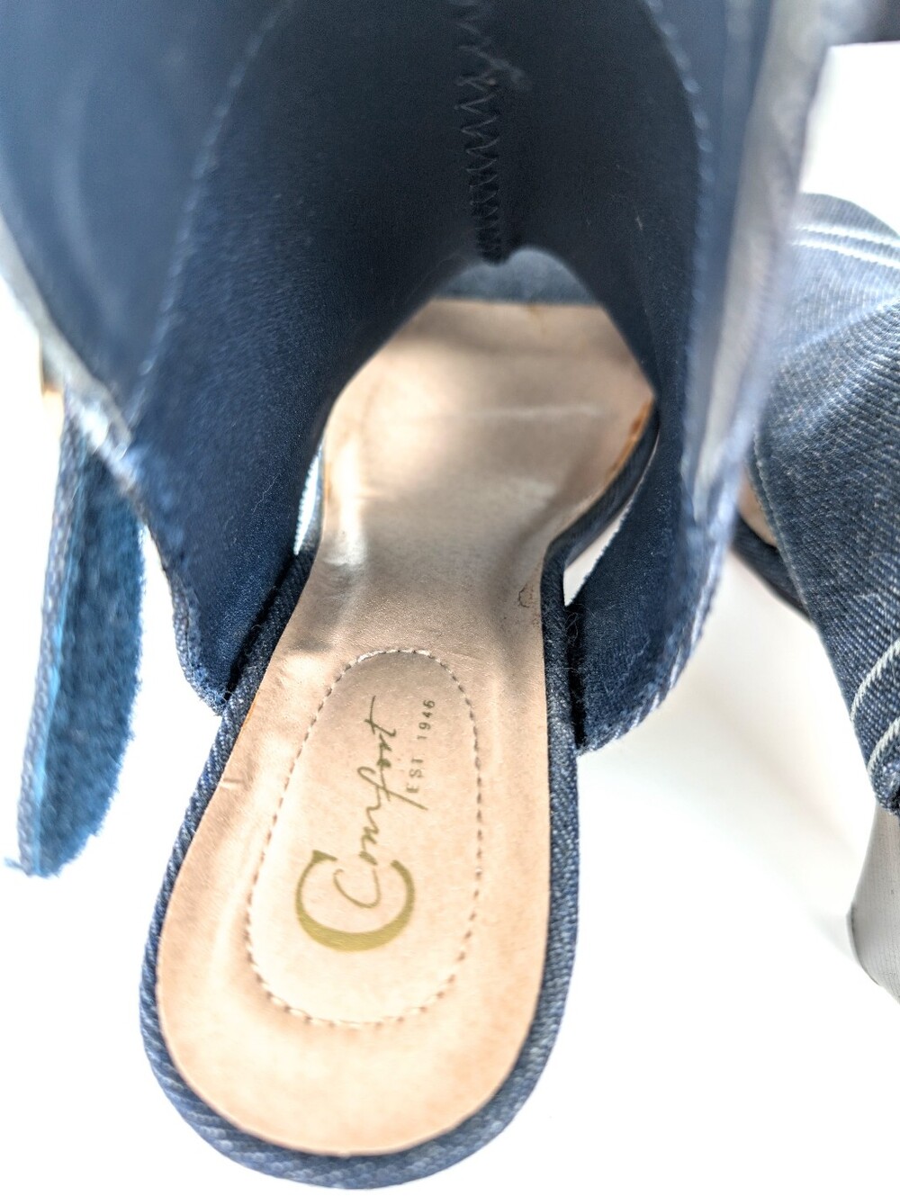 Comfort Est. 1946 Blue Denim Open Toe Ankle Booties Slingback Cone Heel Size 9 - Picture 11 of 13